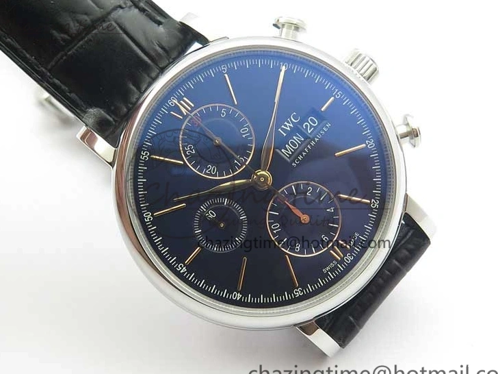 MIROTIME 0522 Portofino Chrono SS ZF 1:1 Best Edition Blue Dial Gold Markers on Black Leather Strap A OnTrend 7124